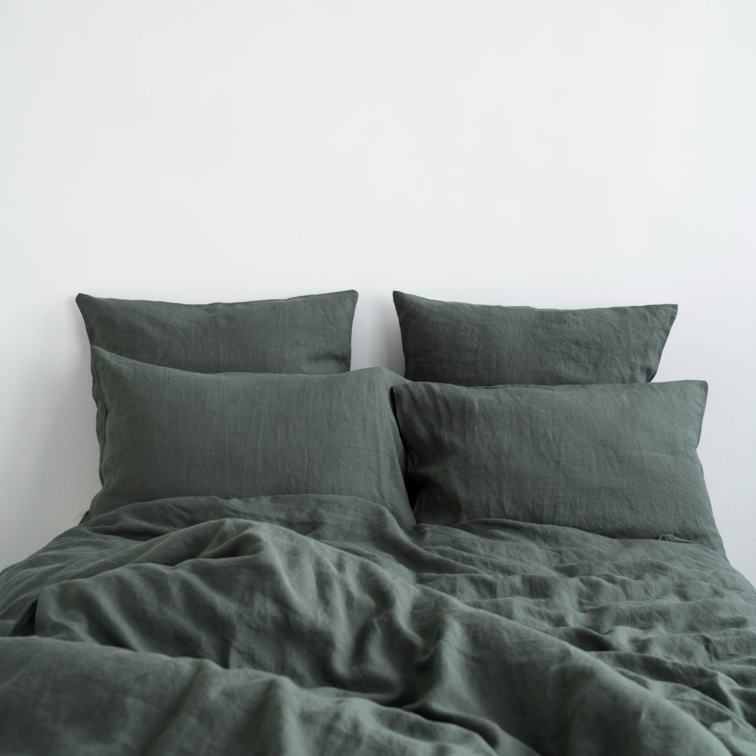Forest Green Linen Duvet Cover Set