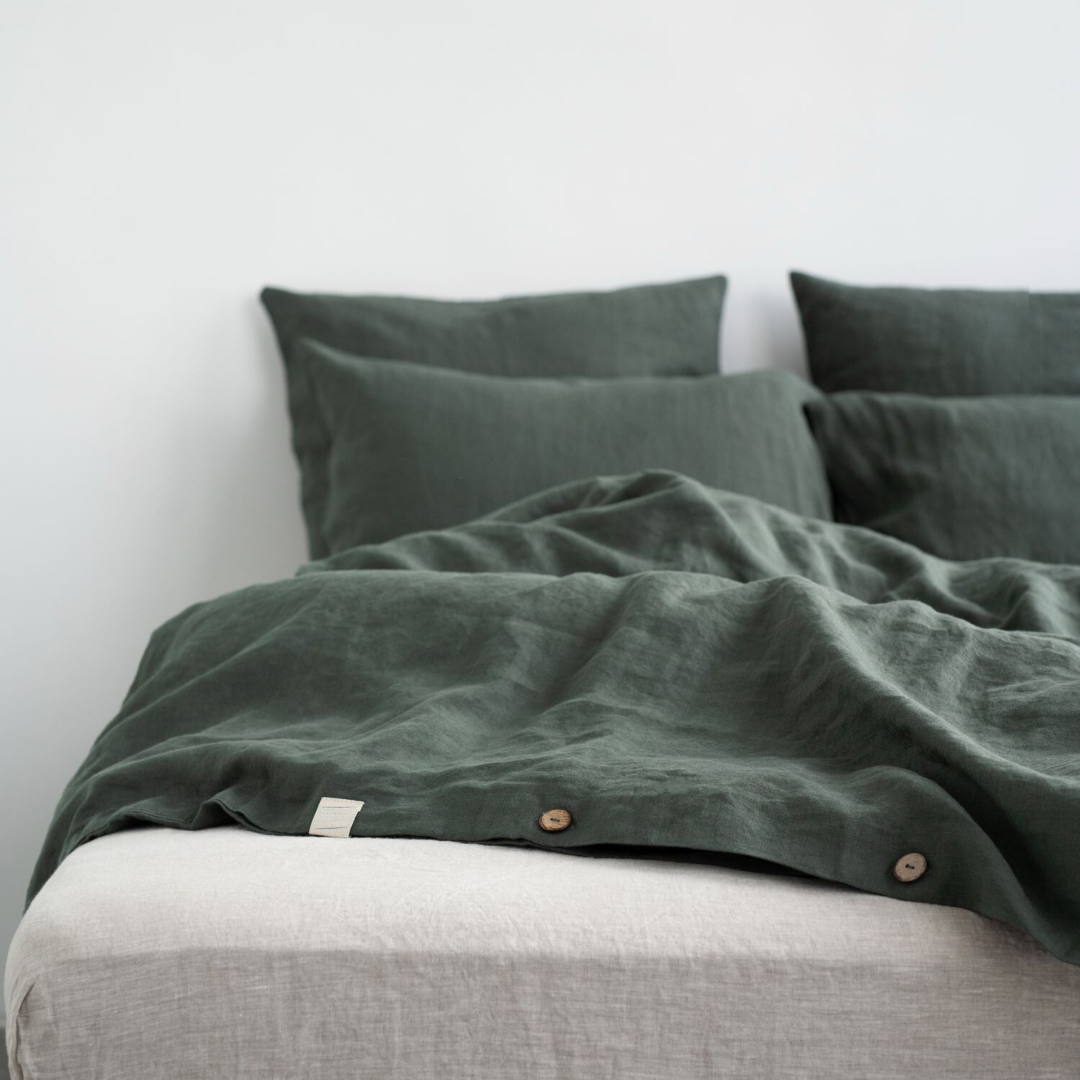 Forest Green Linen Duvet Cover Set