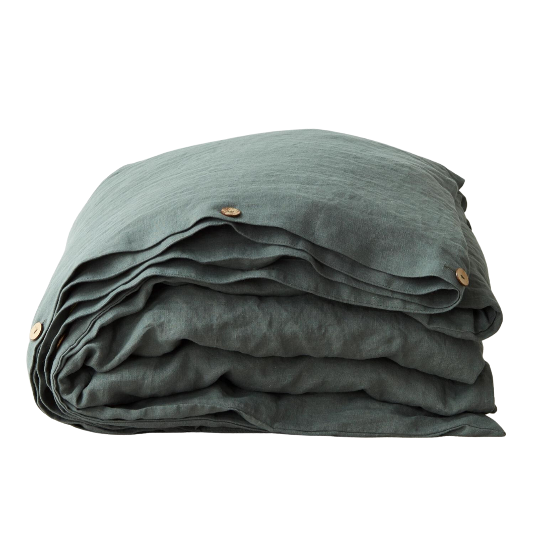 Forest Green Linen Duvet Cover Set