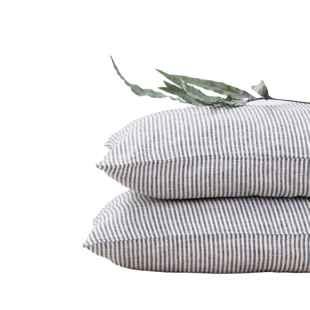 Striped Black Linen Queen Pillowcase