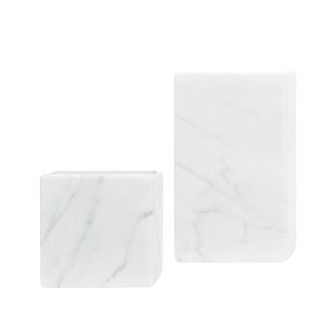 Bianco Carrara Marble Asymmetric Bookends