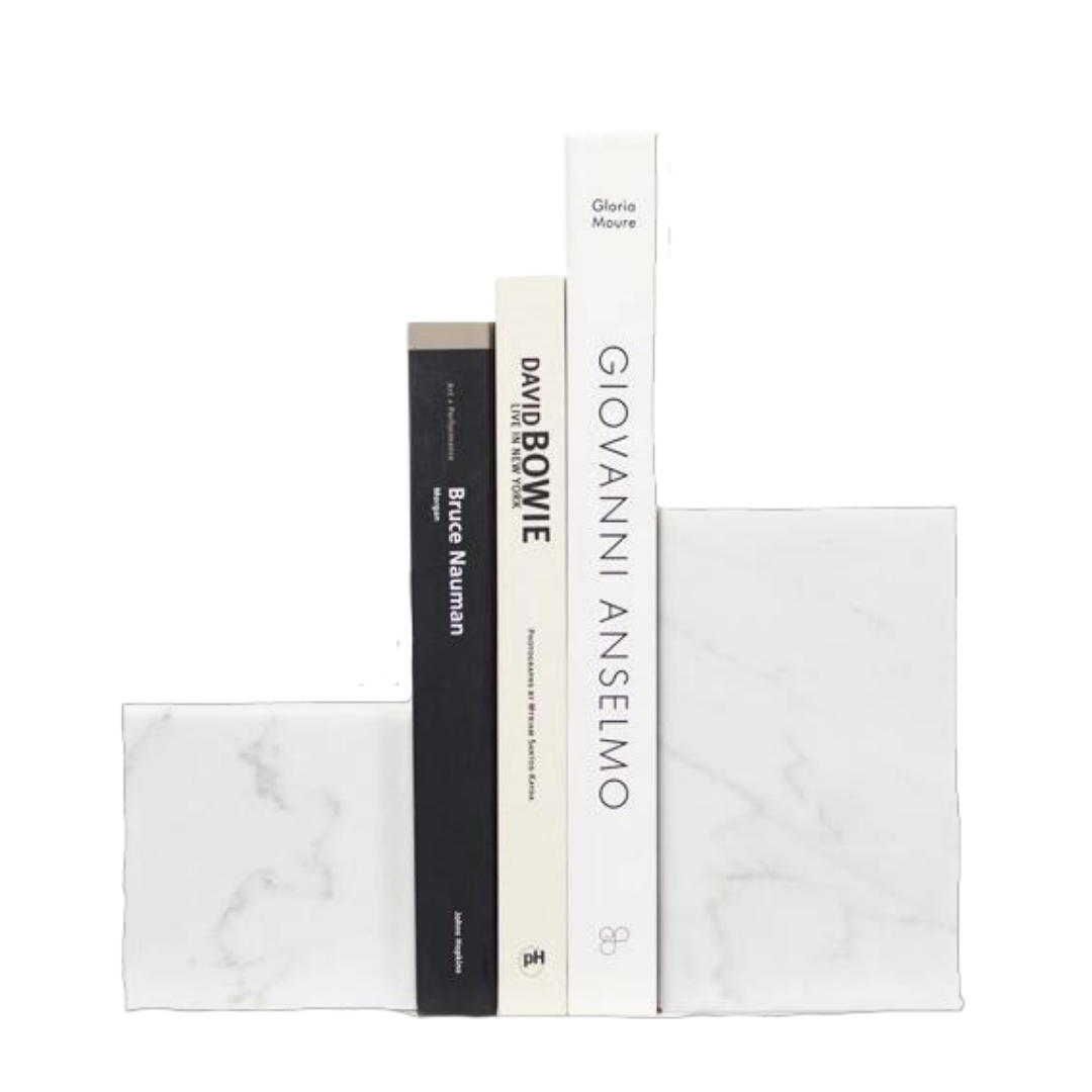 Bianco Carrara Marble Asymmetric Bookends