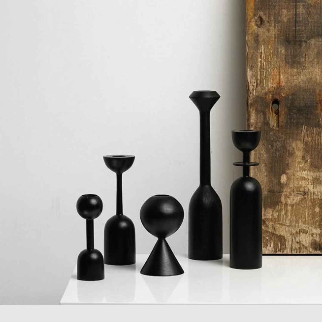 Black Wood Candle Holders