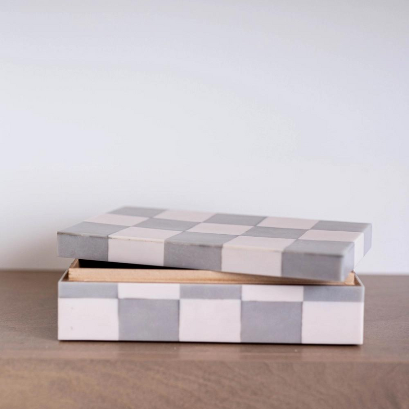 Checkered Gray & White Decor Box
