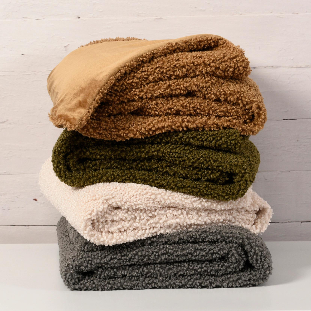 Faux Teddy Fur Throw, Mocha