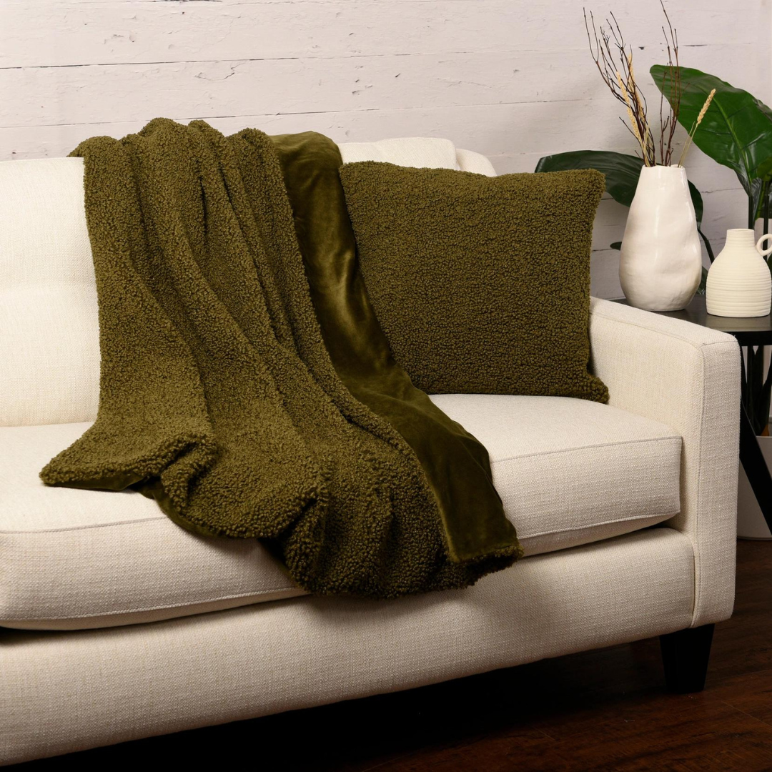 Faux Teddy Fur Throw, Green