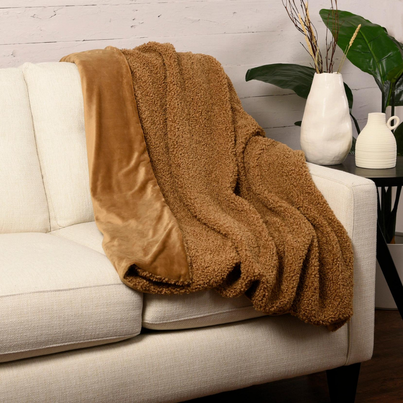 Faux Teddy Fur Throw, Mocha