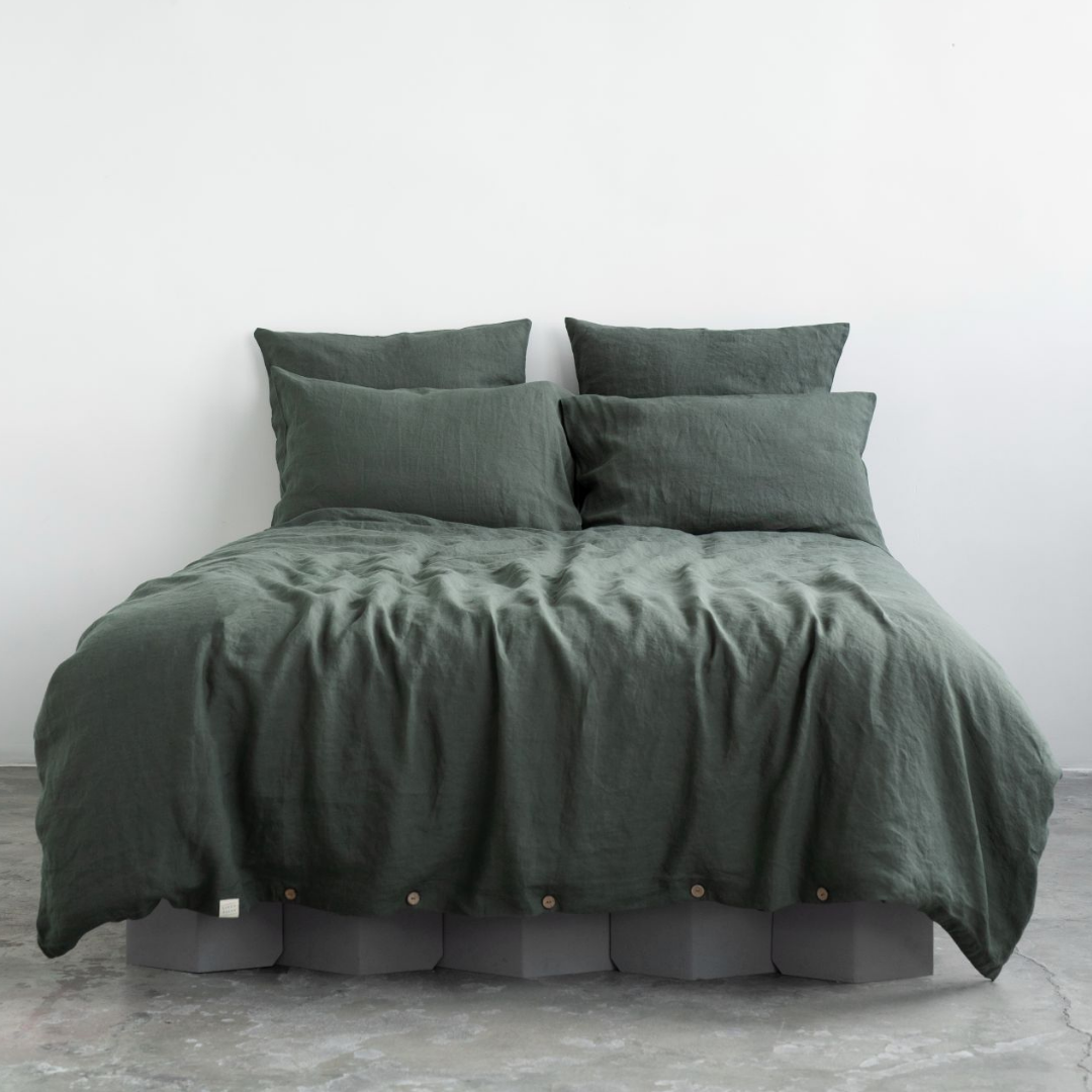 Forest Green Linen Duvet Cover Set