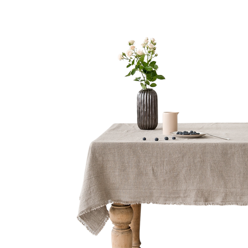 Natural Linen Tablecloth with Fringes