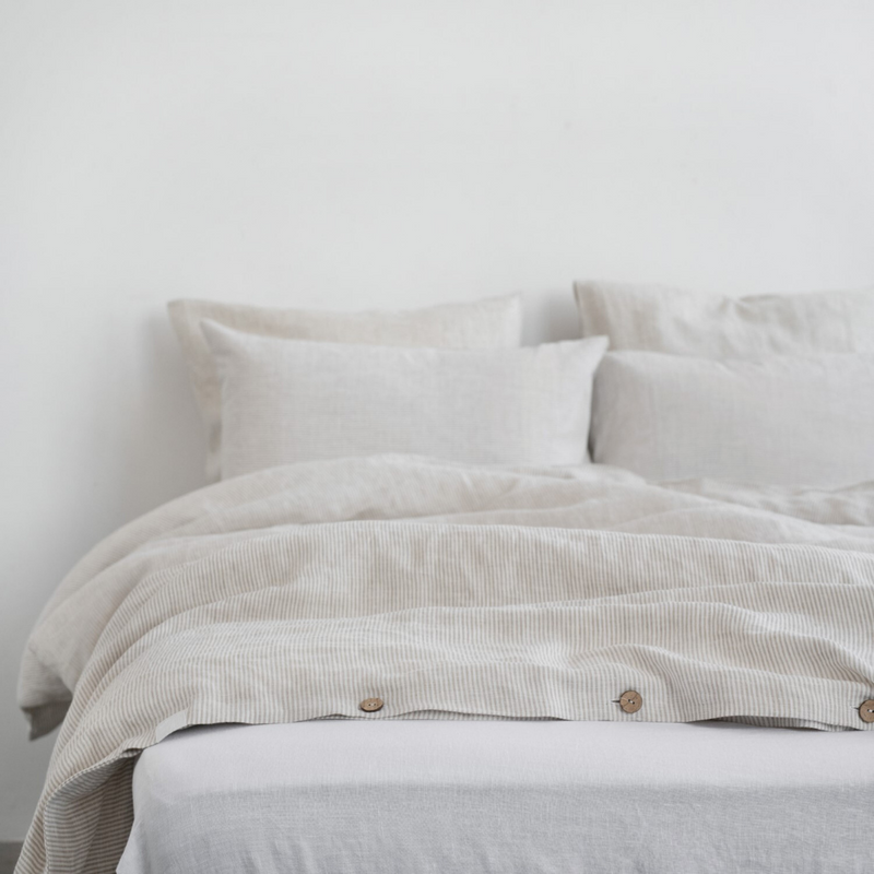 Natural Stripes Linen Duvet Cover Set