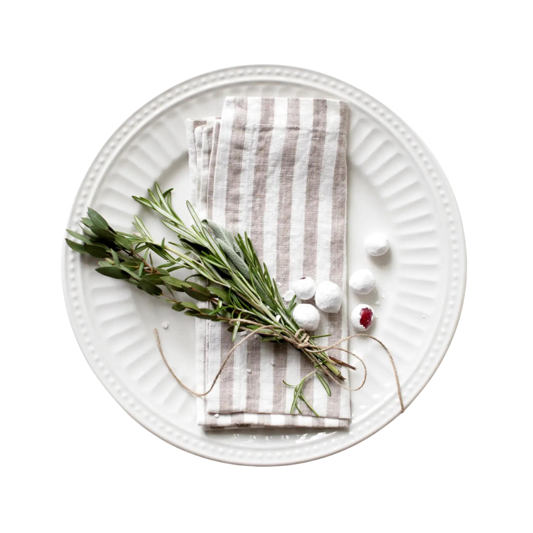 Natural White Stripes Linen Napkins, Set of 2