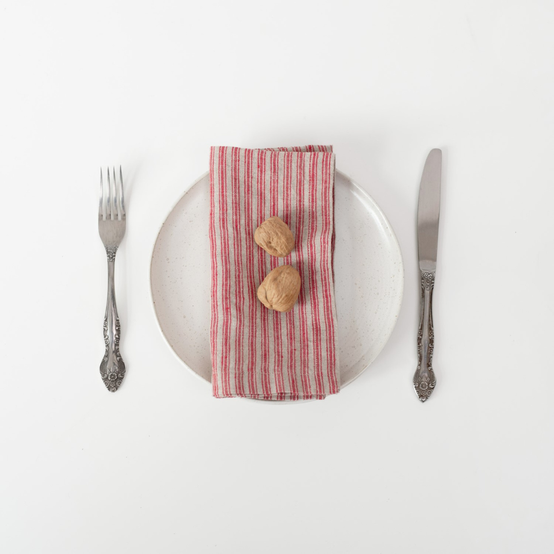 Red Natural Stripes Linen Napkins, Set of 2