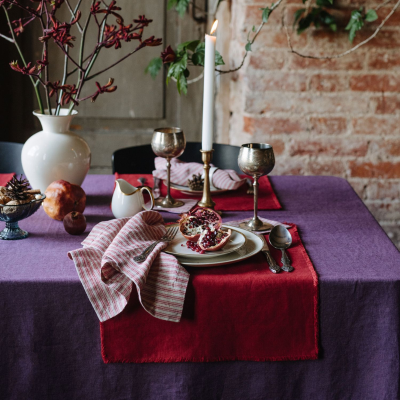 Red Natural Stripes Linen Napkins, Set of 2