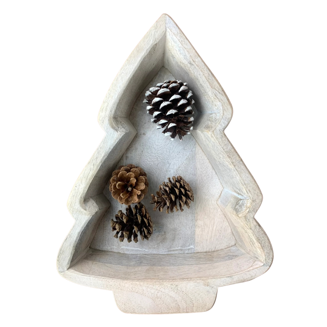 Small Christmas Tree Dough Bowl - White Wash