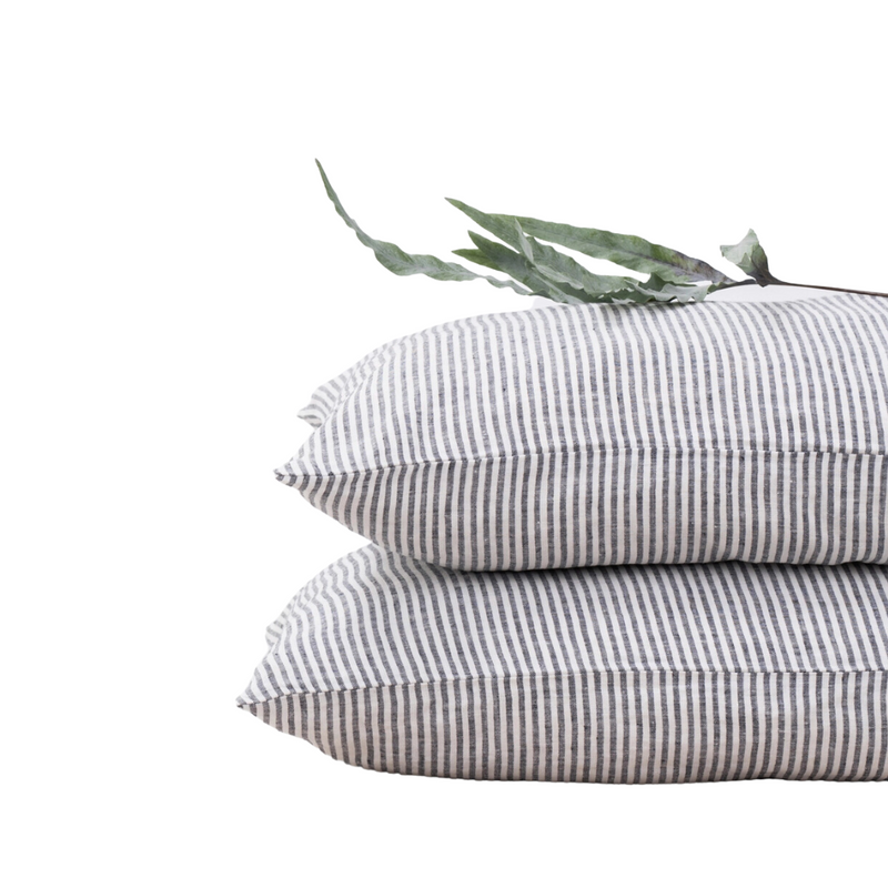 Striped Black Linen Queen Pillowcase