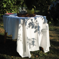 White Linen Tablecloth with Fringes